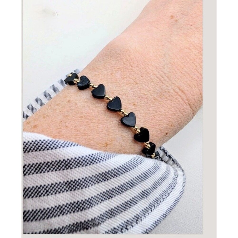 Black Onyx or Hematite With Accented 14K Gold-filled Beads Bracelet 1/20 Vintage